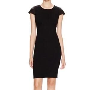 Alice + Olivia Employed Black Sheath Dress XXS-XS Leather Cap Sleeve Bodycon